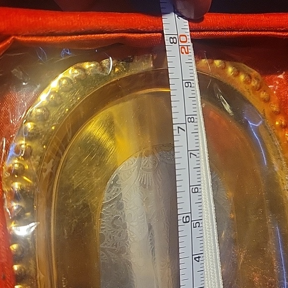 Vintage Traditional India Brass Decorative Bowl Set Red Velvet Box - Picture 10 of 11